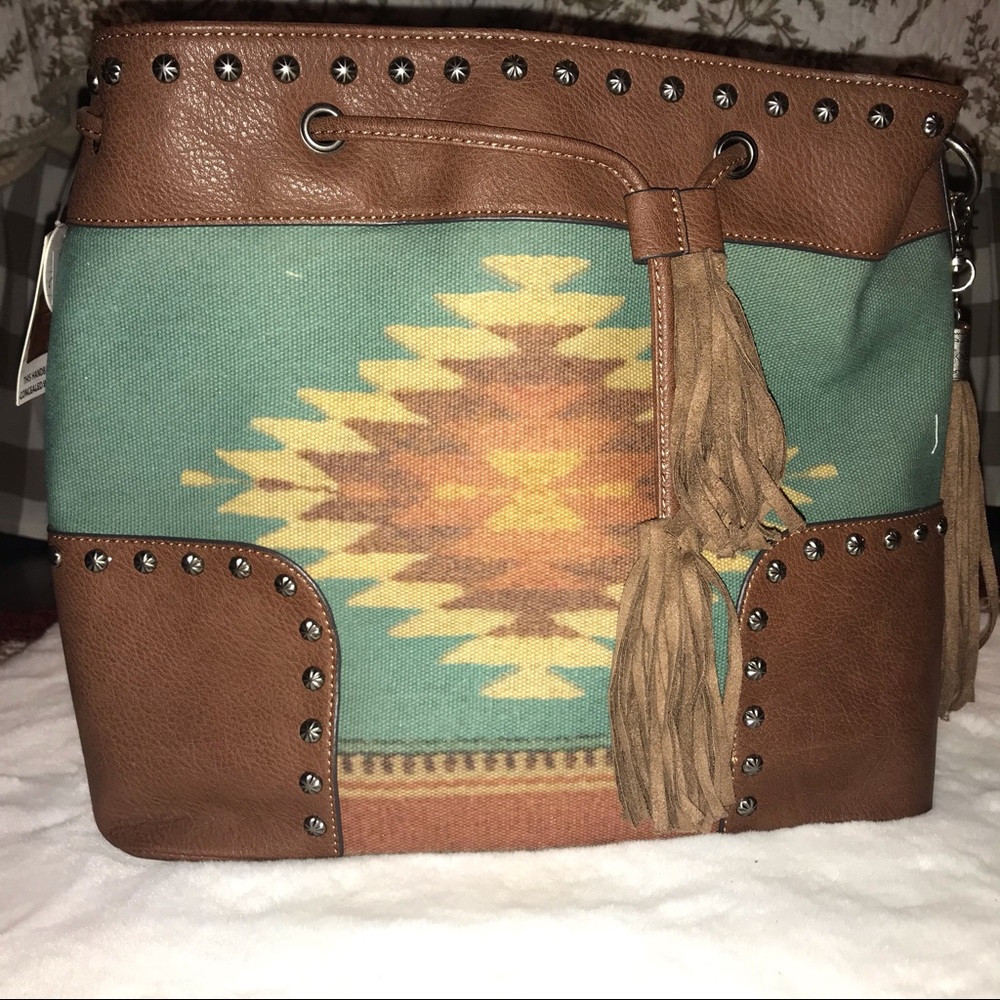 Blazin Roxx brown and turquoise Aztec design bag
